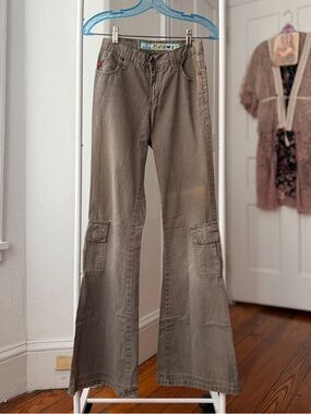 Vintage 90s Mudd Jeans lowrise flare bootcut army green cargo pocket pants 0